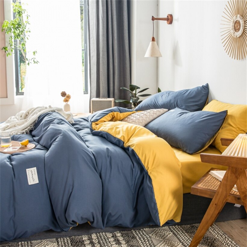 Dessus De Couette étoile Jaune – 98 1/2 X 120 1/2 (Bleu, Cousu Main, Neuf)