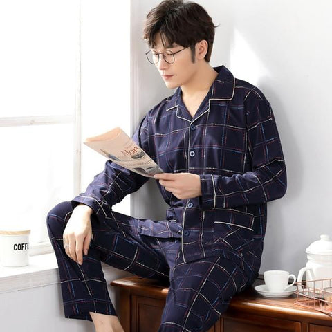Pyjama Homme long,Pyjama 100% coton à manches longues pour homme